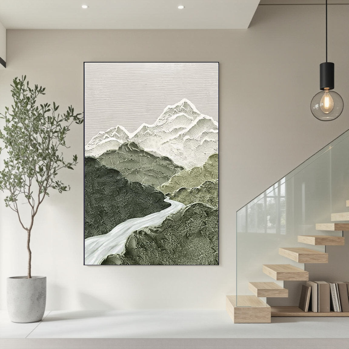 Textured Snow Mountain River Art