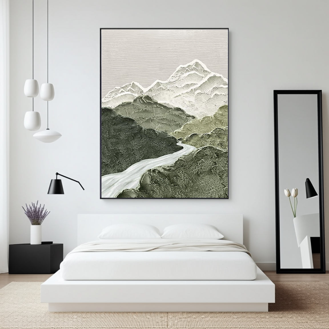 Textured Snow Mountain River Art