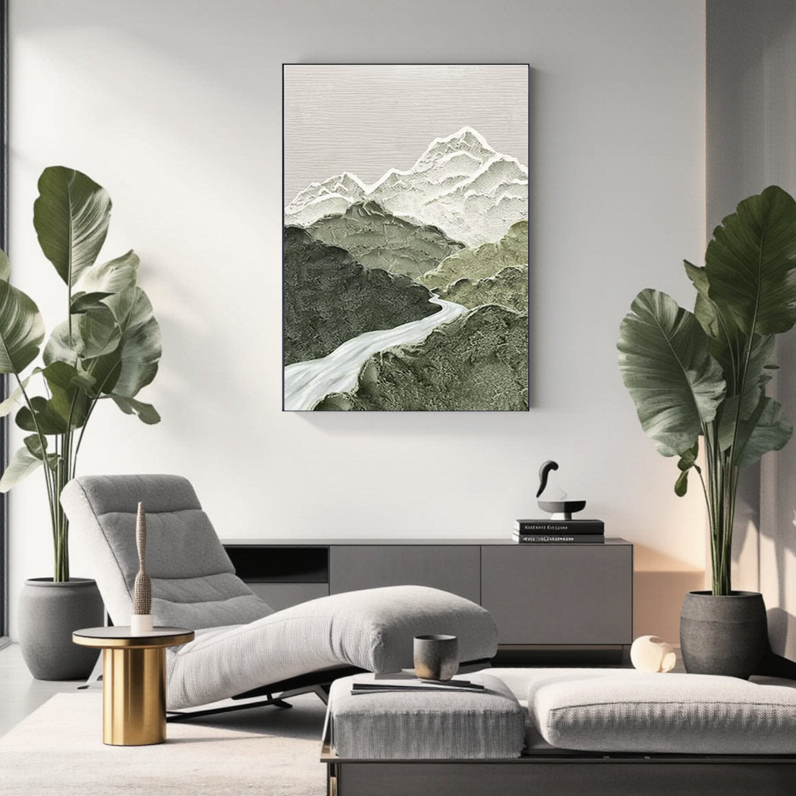 Textured Snow Mountain River Art