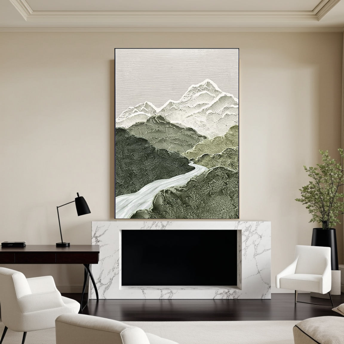 Textured Snow Mountain River Art