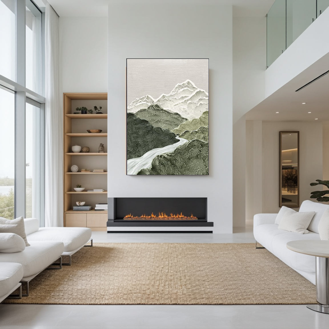 Textured Snow Mountain River Art