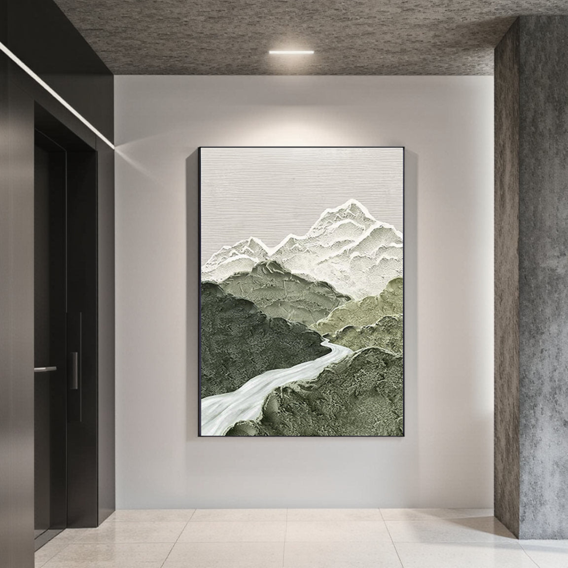 Textured Snow Mountain River Art
