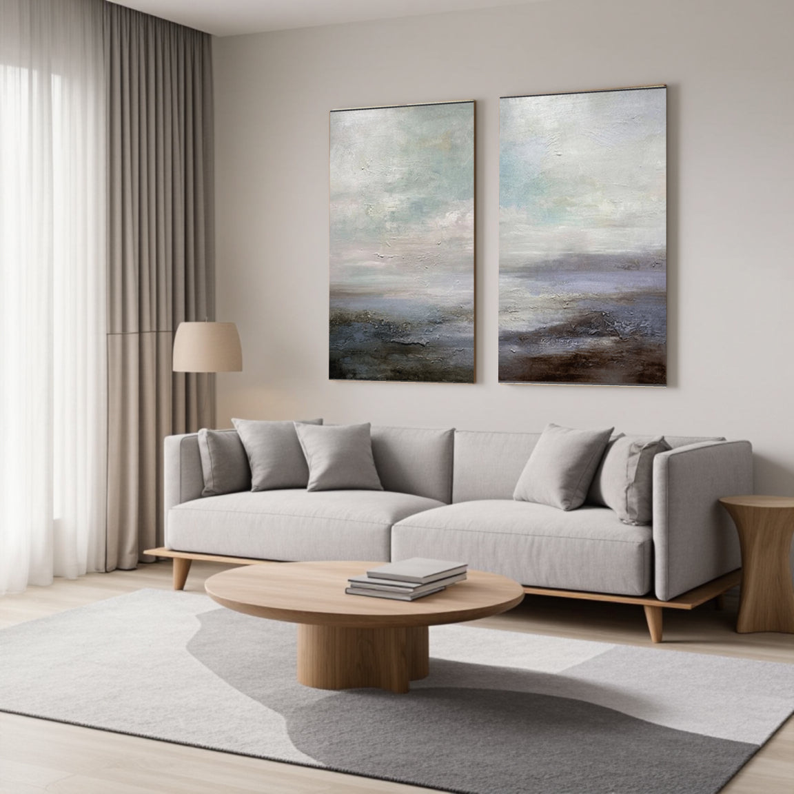 Muted Blue Gray Abstract Canvas Set of 2