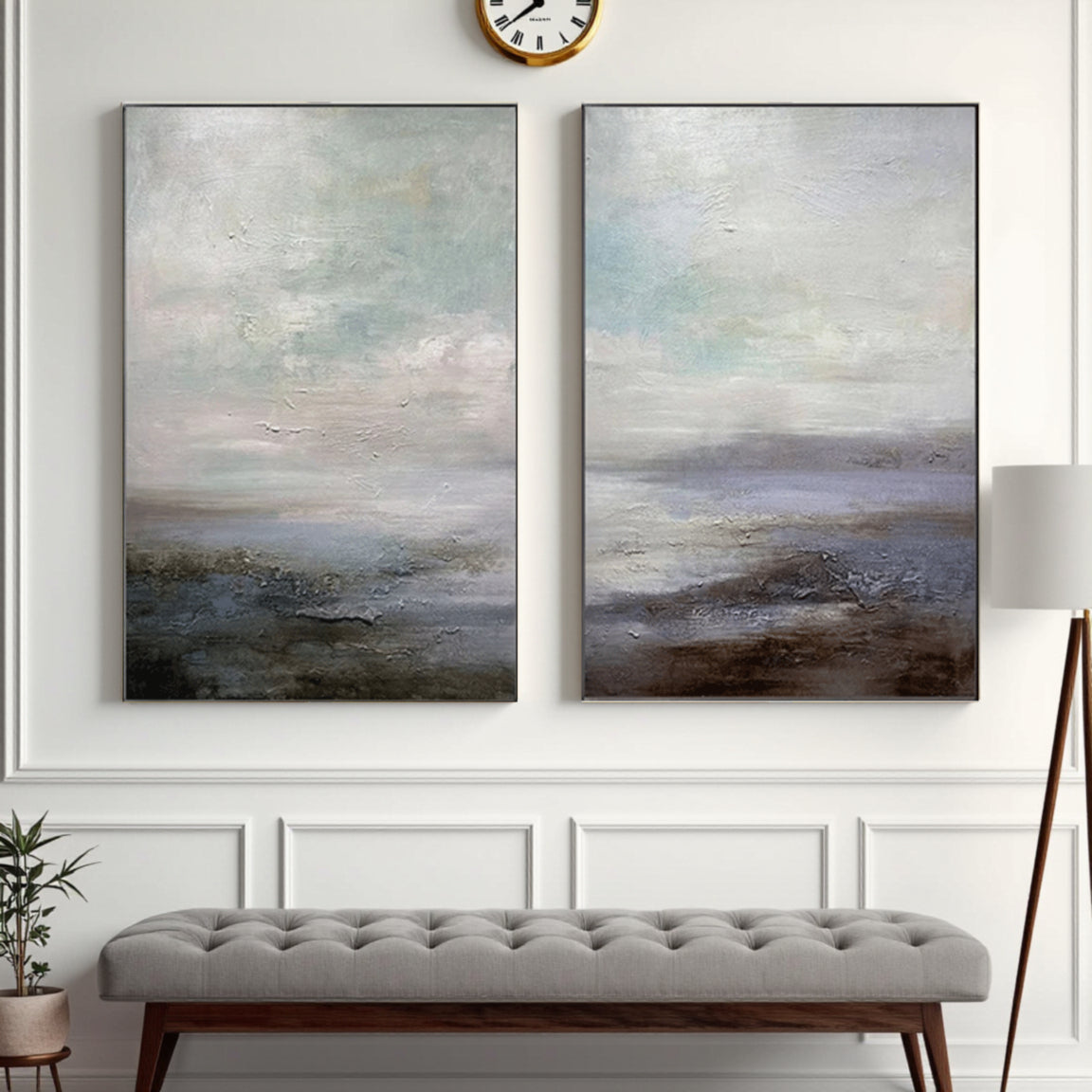 Muted Blue Gray Abstract Canvas Set of 2