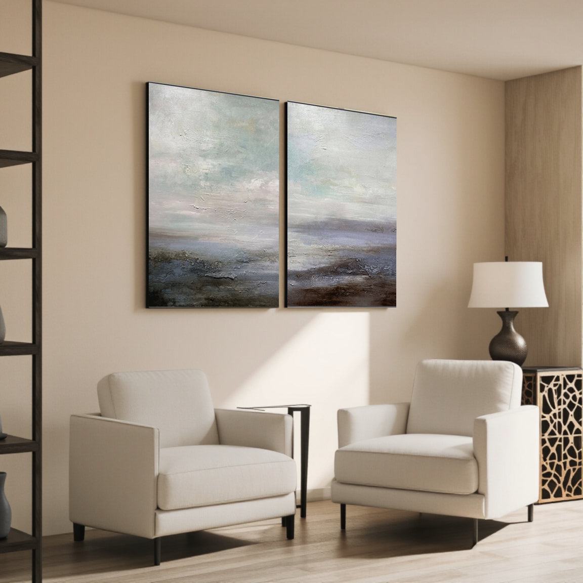Muted Blue Gray Abstract Canvas Set of 2