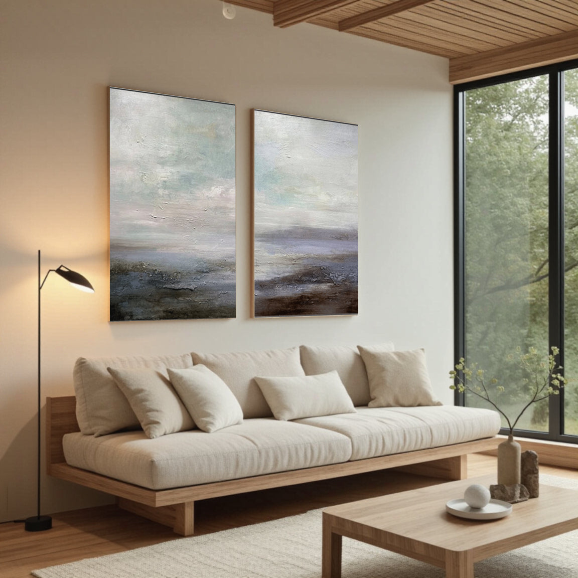 Muted Blue Gray Abstract Canvas Set of 2