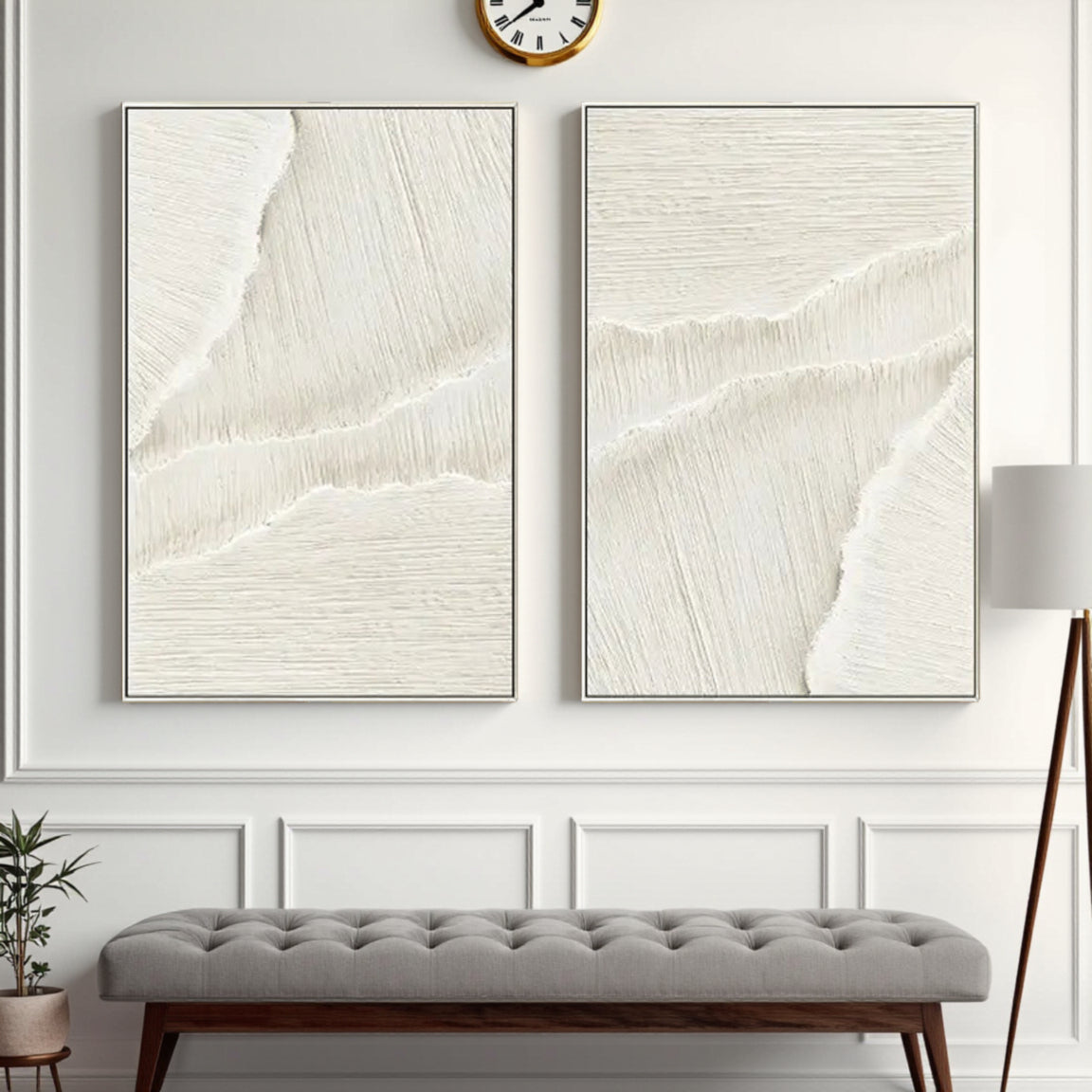 Textured White Diagonal Canvas Set of 2