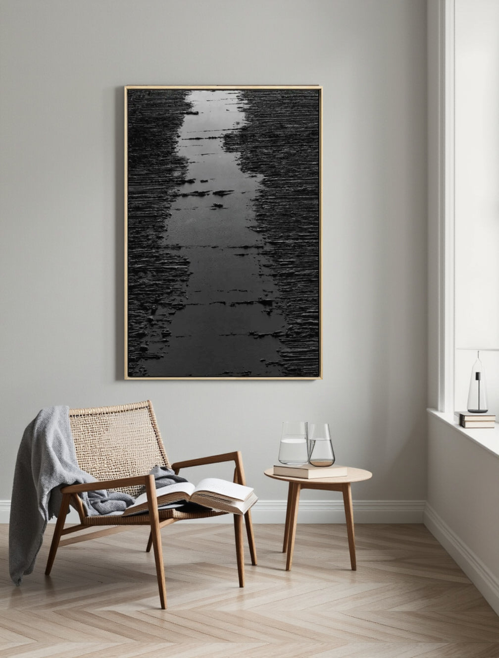 Sculptural Ink Wash Abstract Wall Art