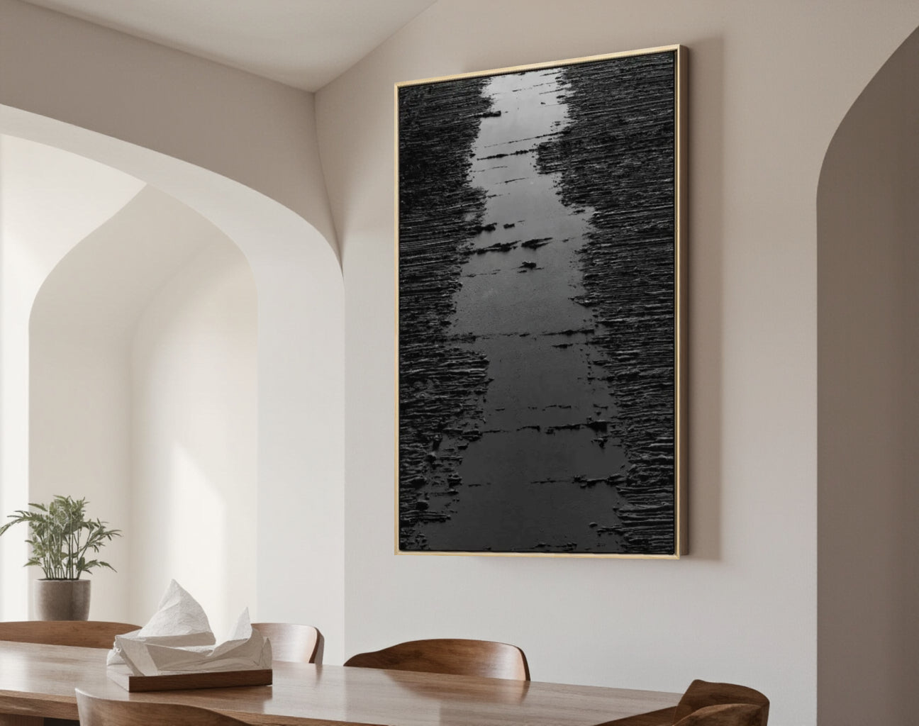 Sculptural Ink Wash Abstract Wall Art