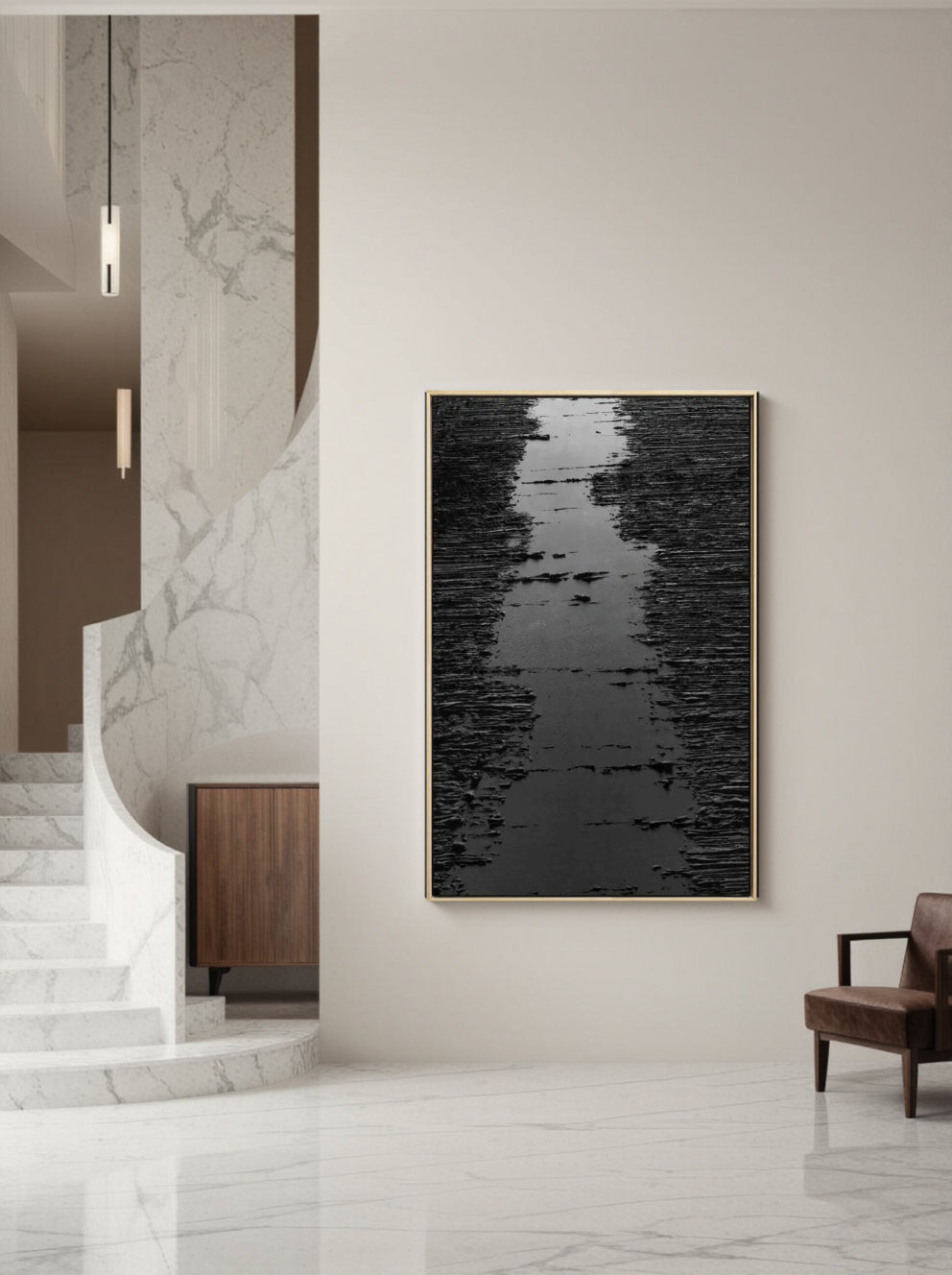 Sculptural Ink Wash Abstract Wall Art