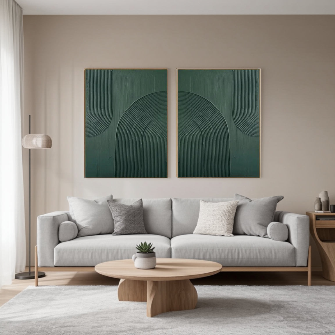 Sculptural Emerald Dome Line Wall Art Set of 2