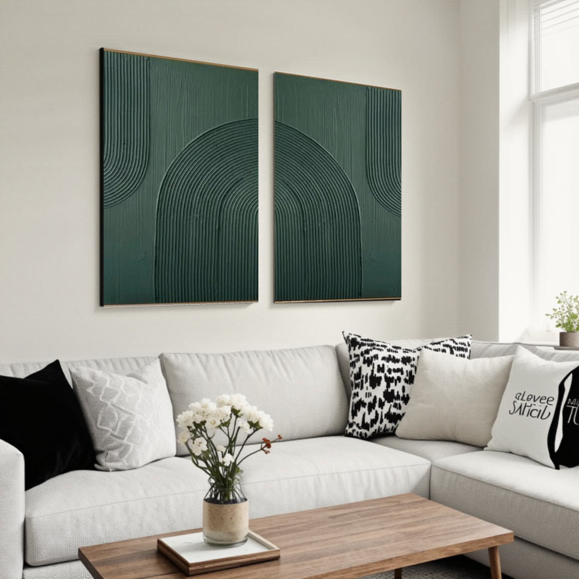 Sculptural Emerald Dome Line Wall Art Set of 2