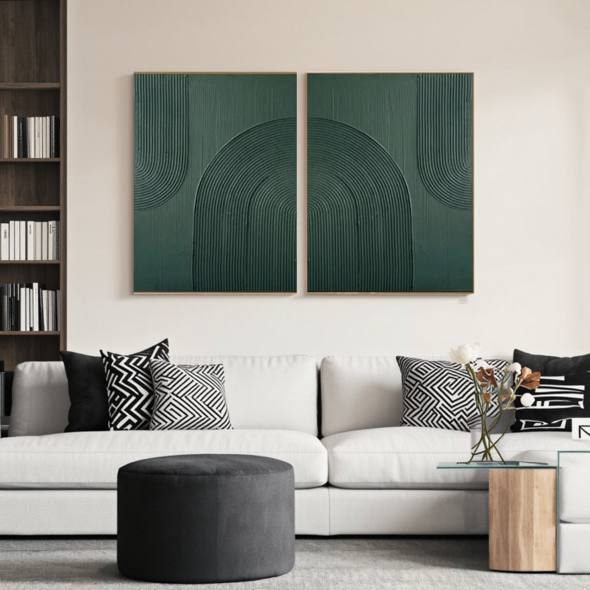 Sculptural Emerald Dome Line Wall Art Set of 2