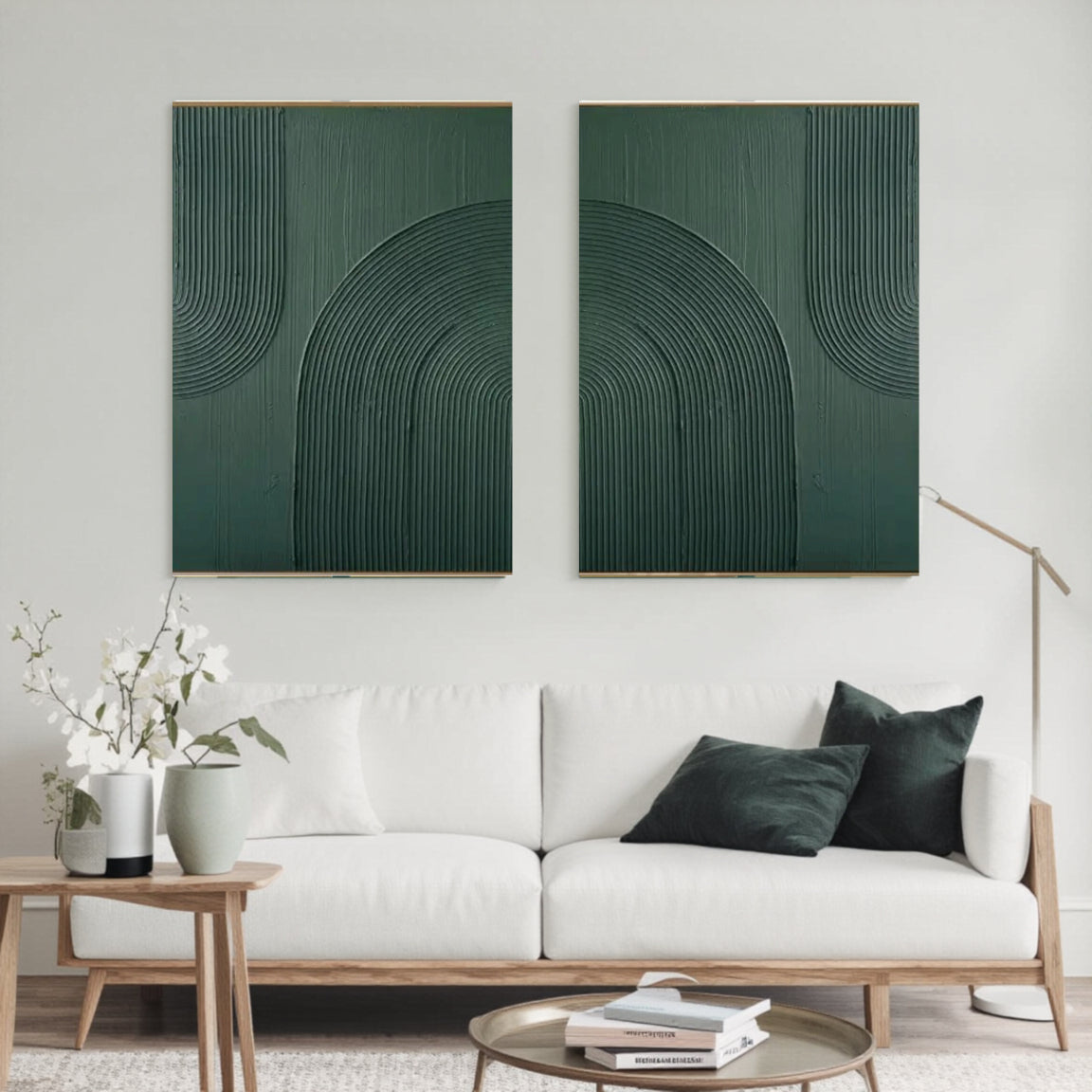 Sculptural Emerald Dome Line Wall Art Set of 2