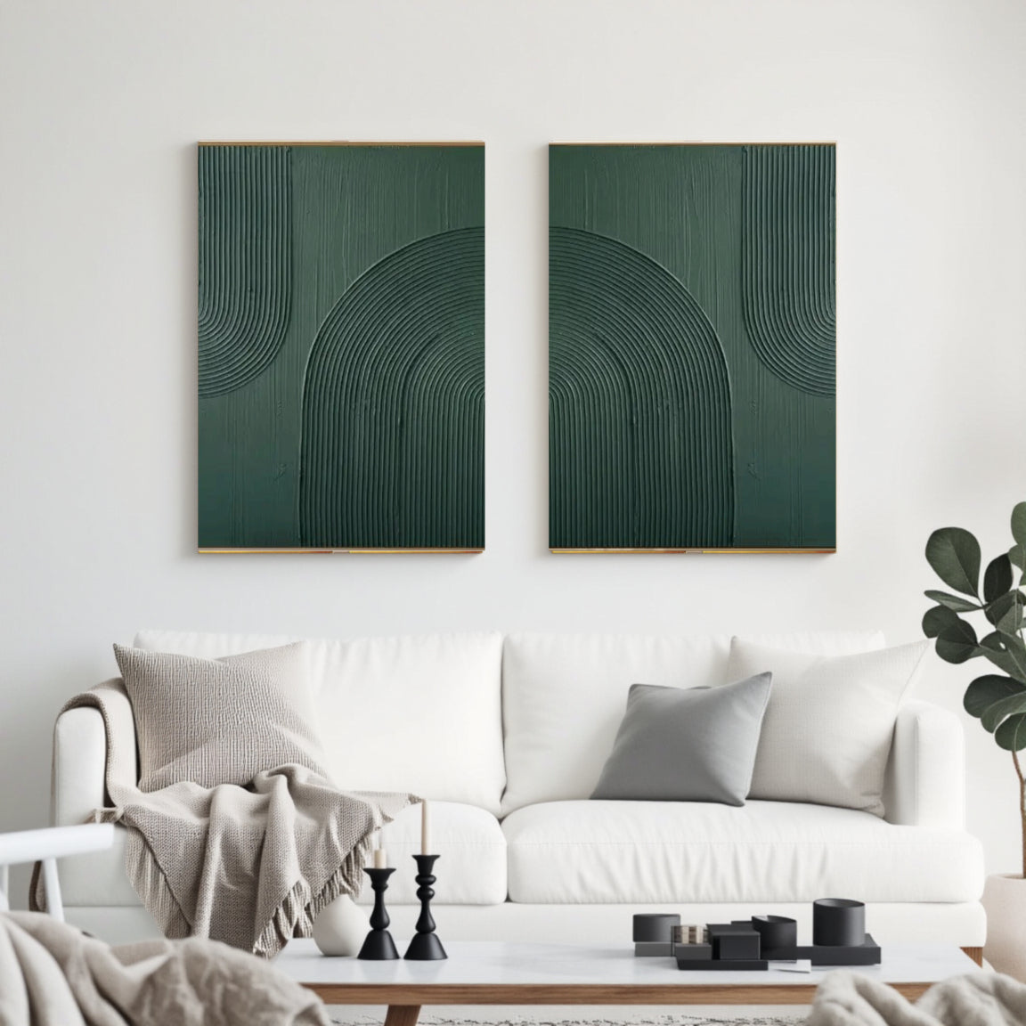Sculptural Emerald Dome Line Wall Art Set of 2