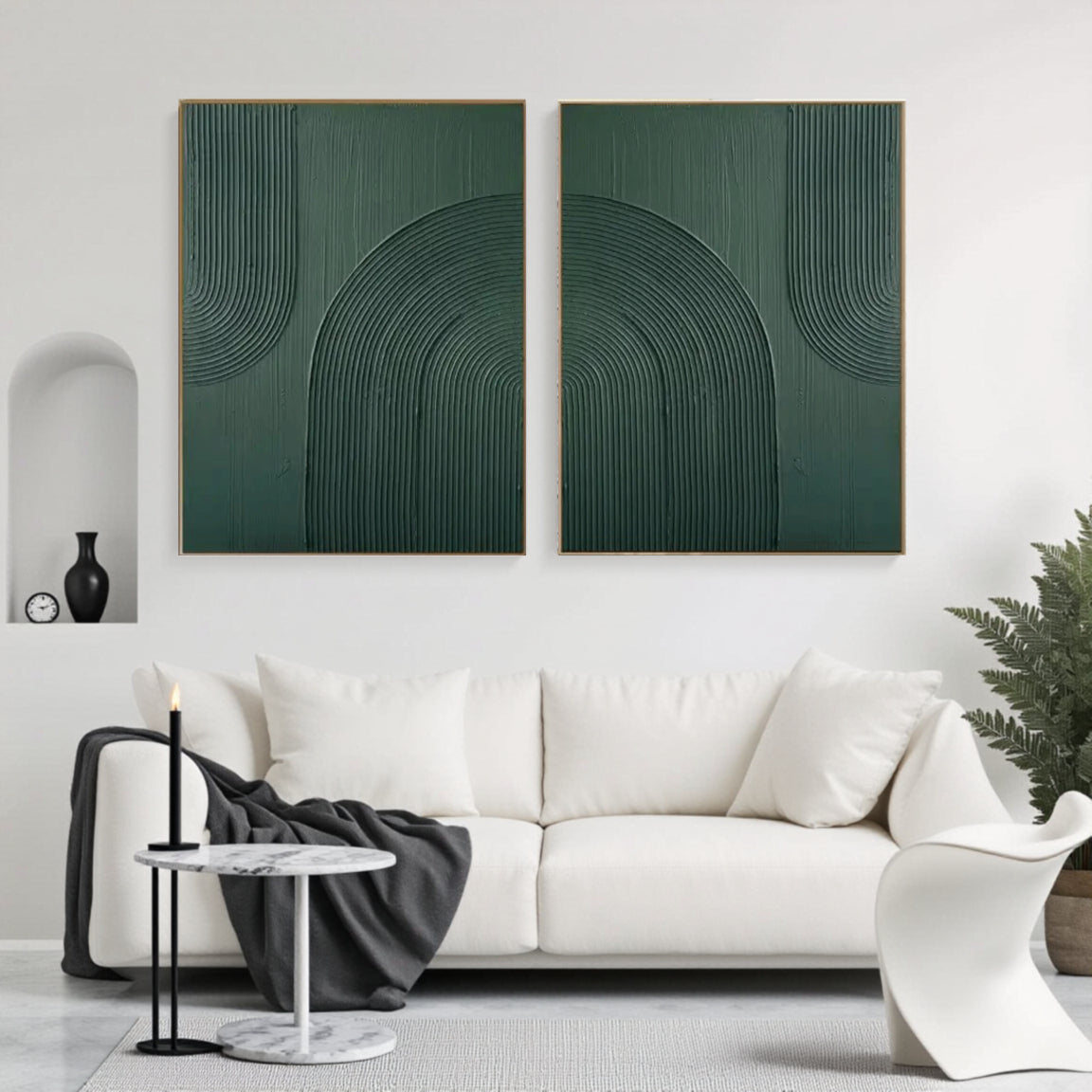 Sculptural Emerald Dome Line Wall Art Set of 2