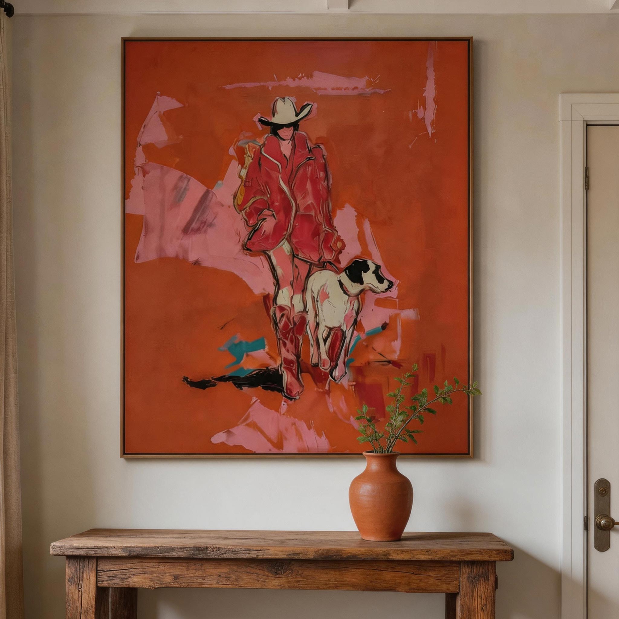 Crimson Drift | Cowgirl & Dog Wall Art