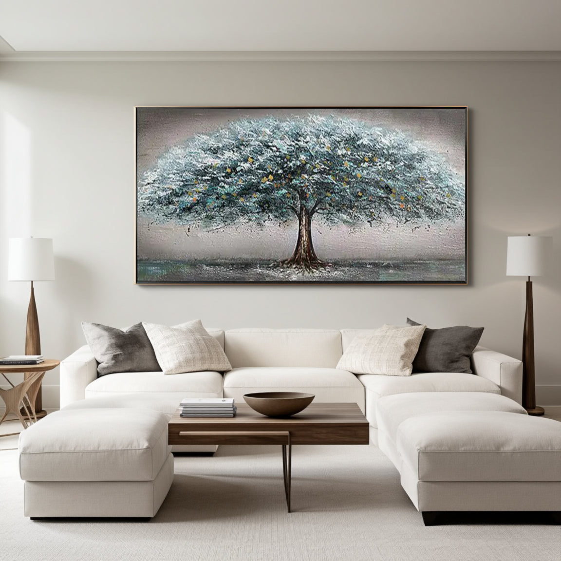 Blue Green Textured Tree Canvas Wall Art