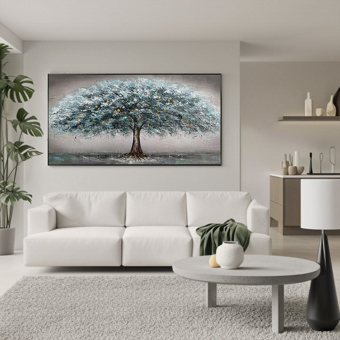 Blue Green Textured Tree Canvas Wall Art