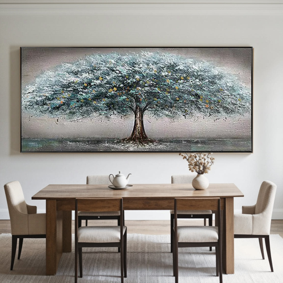 Blue Green Textured Tree Canvas Wall Art