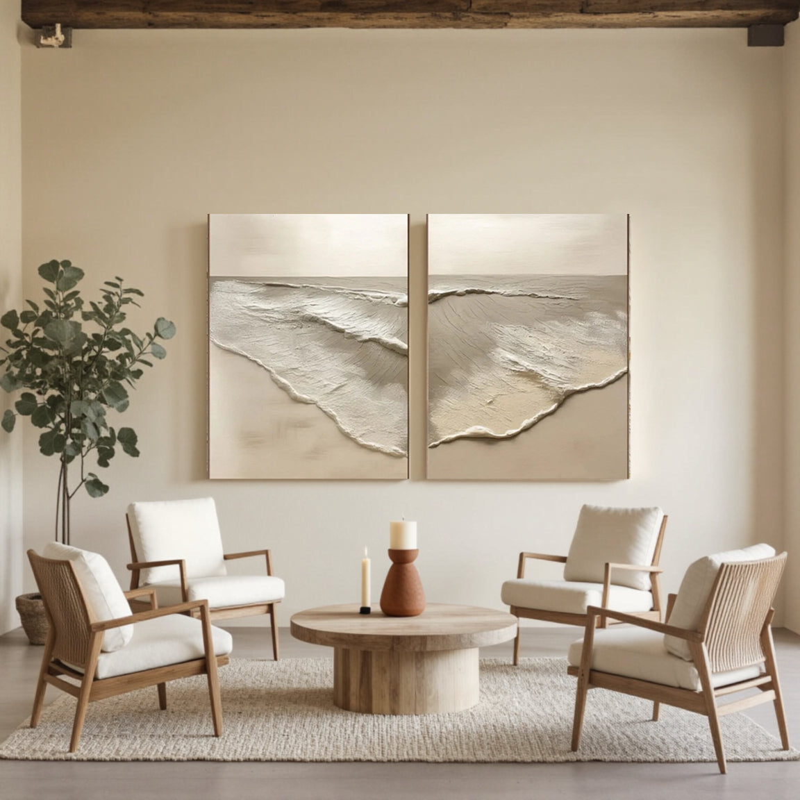 Serene Wave Canvas Art Set of 2 – Natural Sand Tone Decor