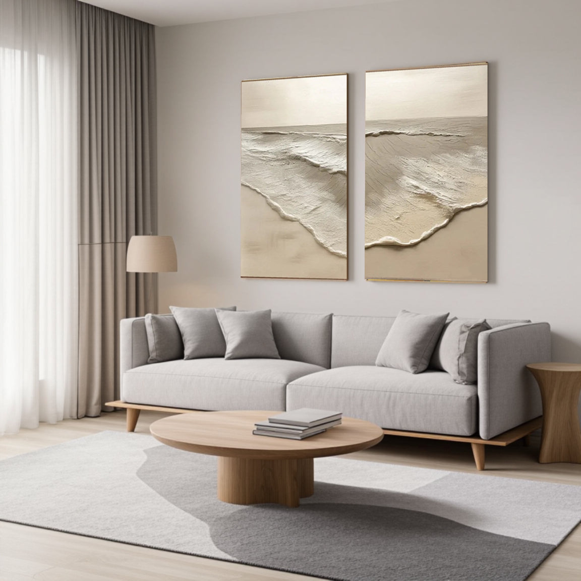 Serene Wave Canvas Art Set of 2 – Natural Sand Tone Decor