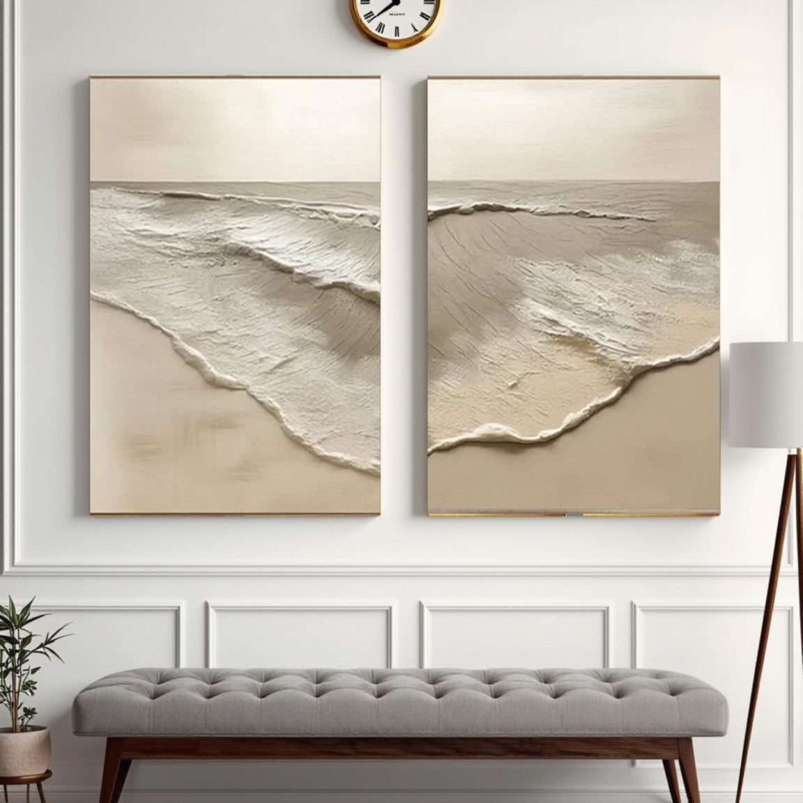 Serene Wave Canvas Art Set of 2 – Natural Sand Tone Decor