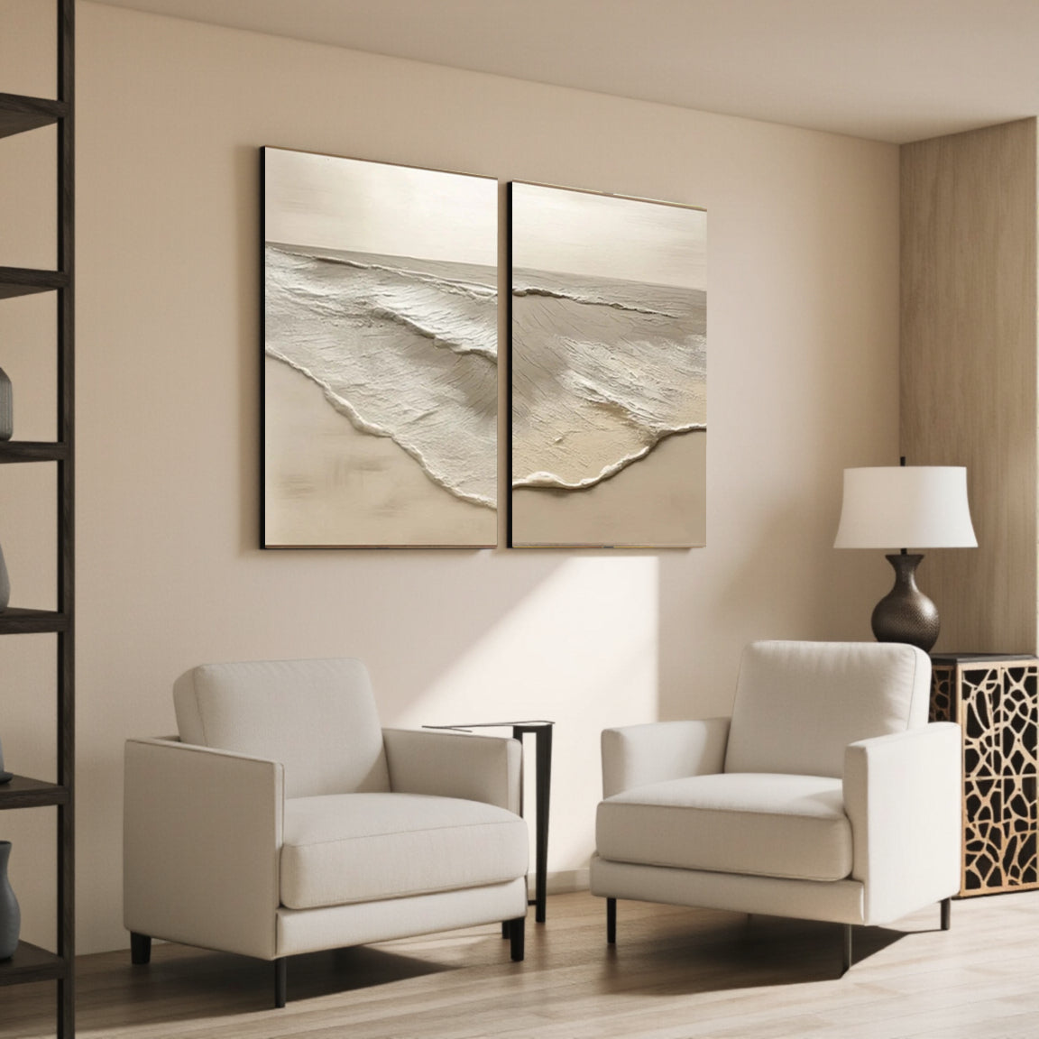 Serene Wave Canvas Art Set of 2 – Natural Sand Tone Decor