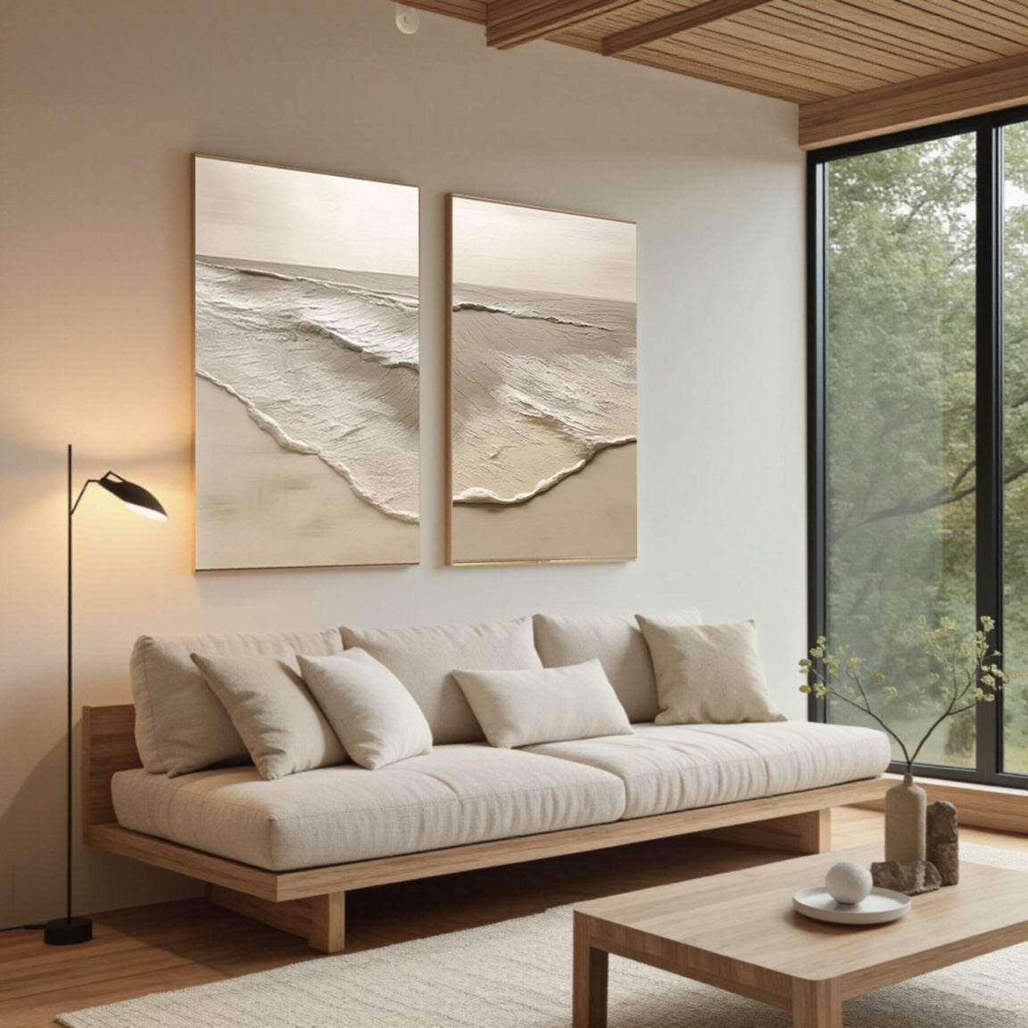 Serene Wave Canvas Art Set of 2 – Natural Sand Tone Decor