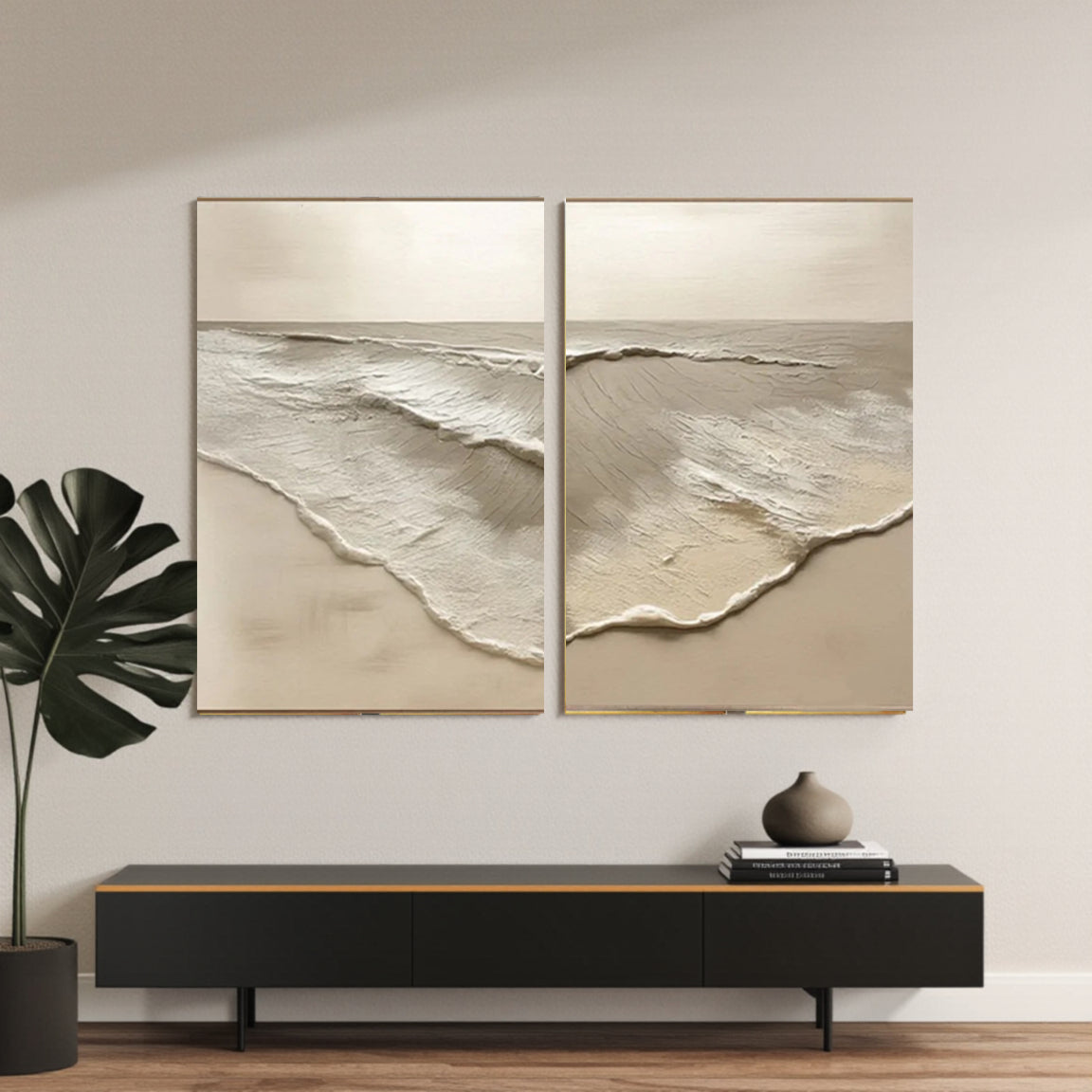 Serene Wave Canvas Art Set of 2 – Natural Sand Tone Decor