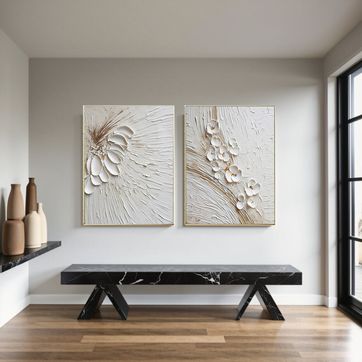 3D Textured Floral Duo Canvas Set of 2