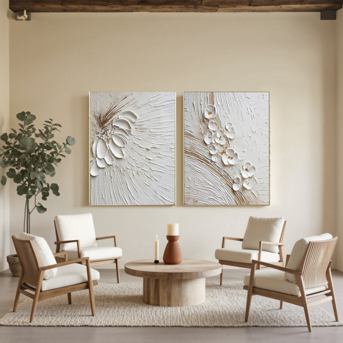 3D Textured Floral Duo Canvas Set of 2