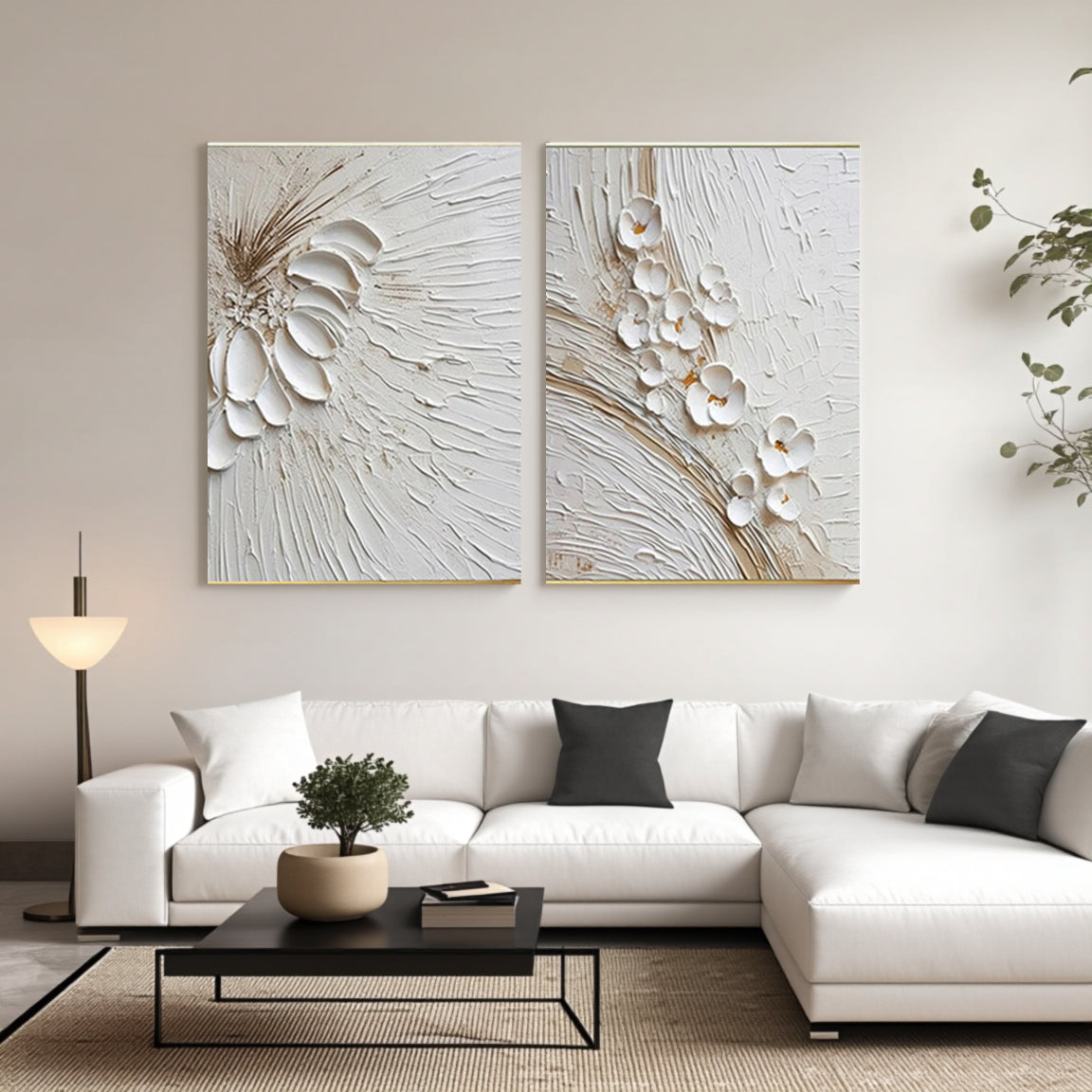 3D Textured Floral Duo Canvas Set of 2