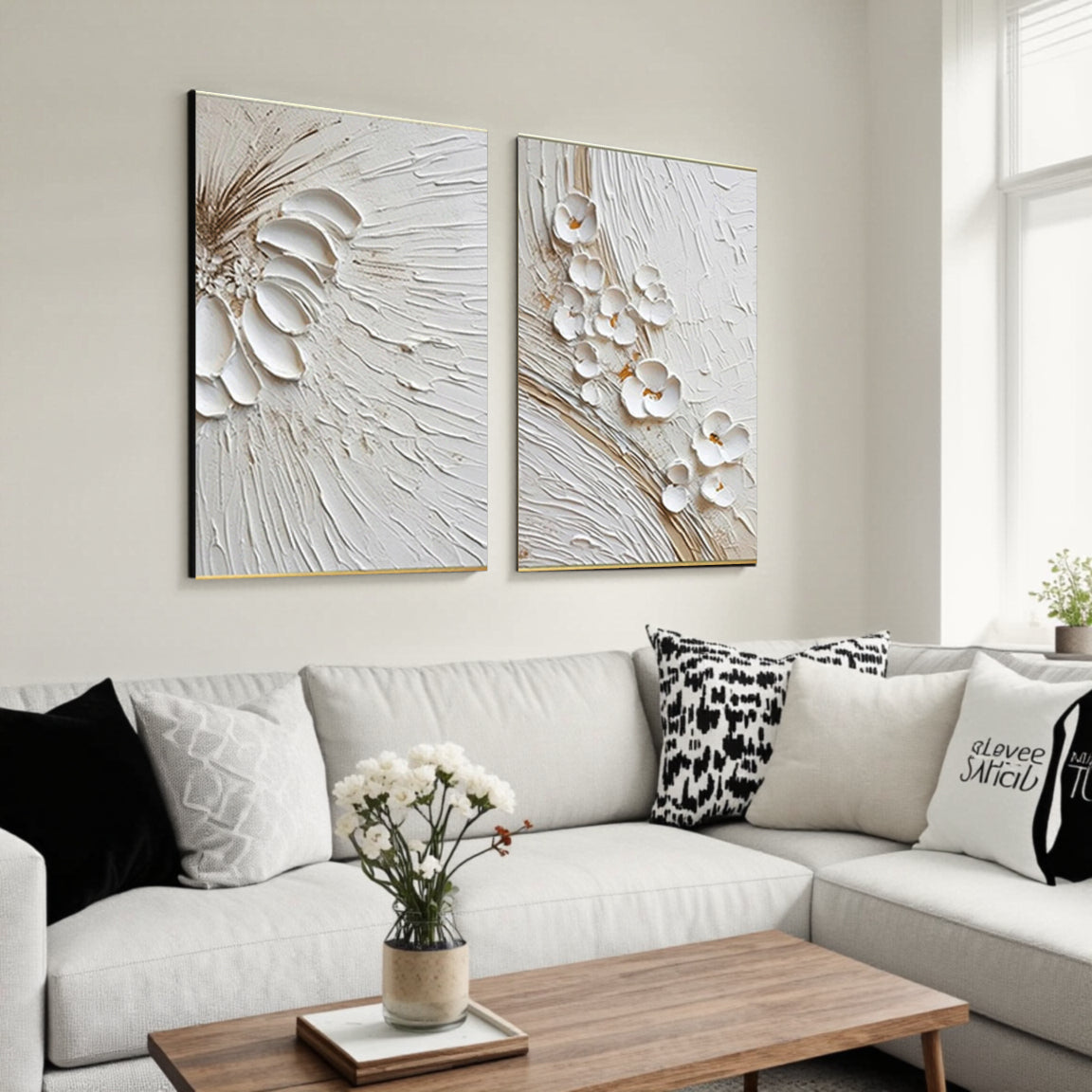 3D Textured Floral Duo Canvas Set of 2