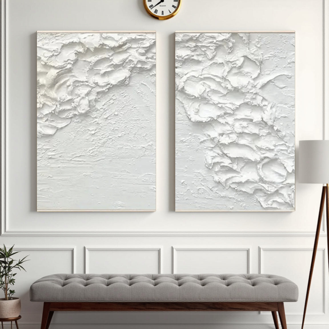 White Minimalist Textured Paintings Canvas Set of 2