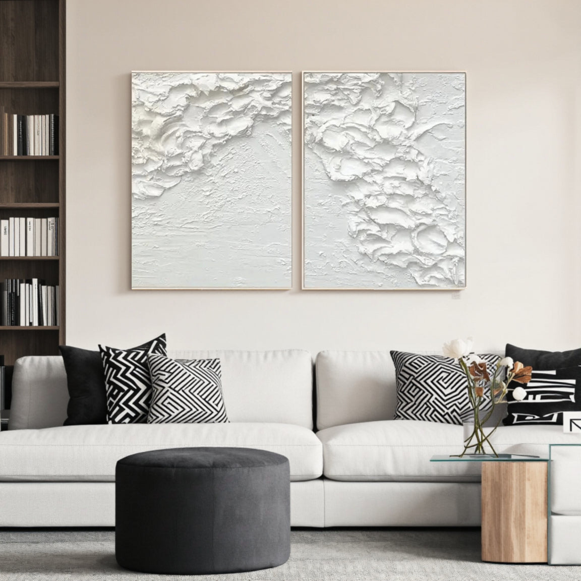 White Minimalist Textured Paintings Canvas Set of 2