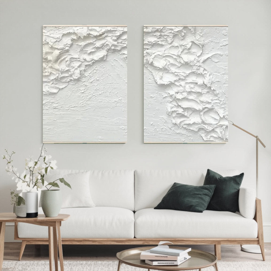 White Minimalist Textured Paintings Canvas Set of 2