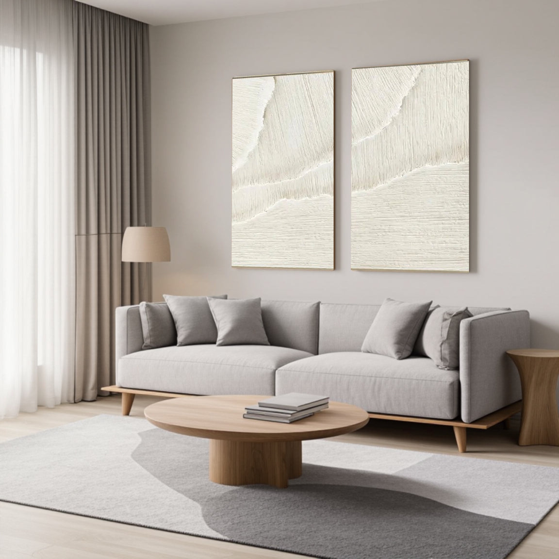 Sculptural Scratch Line White Wall Art Set of 2