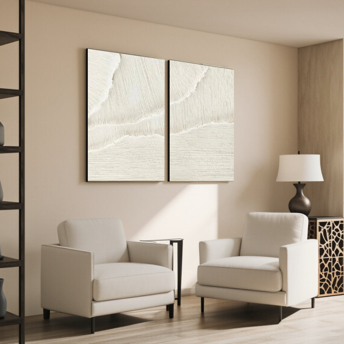 Sculptural Scratch Line White Wall Art Set of 2