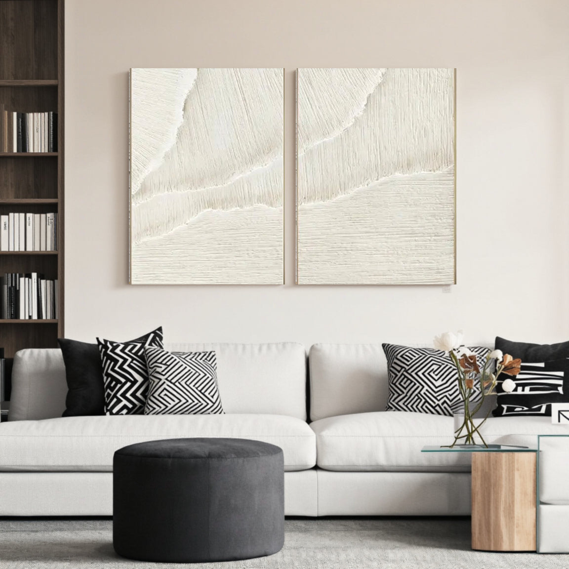 Sculptural Scratch Line White Wall Art Set of 2