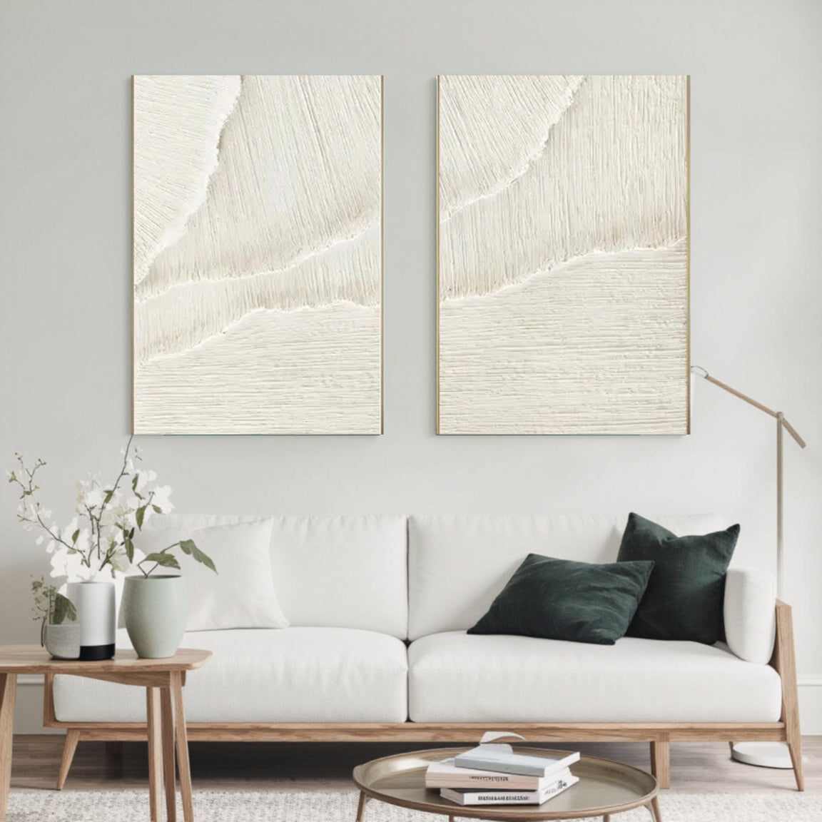 Sculptural Scratch Line White Wall Art Set of 2