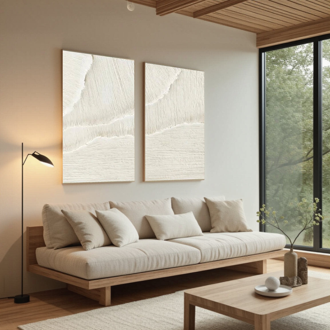 Sculptural Scratch Line White Wall Art Set of 2