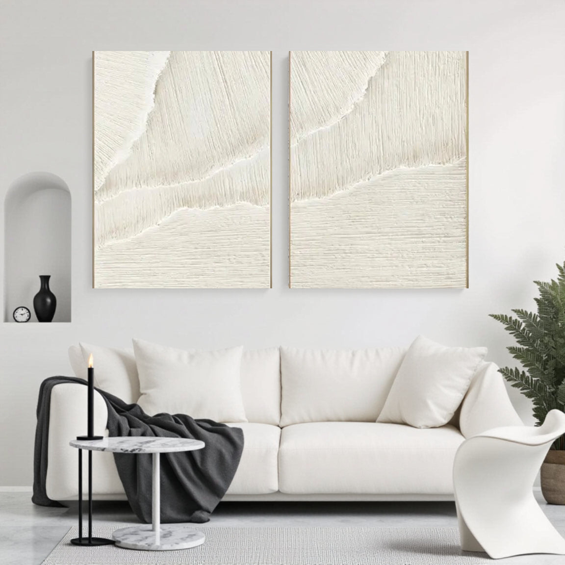 Sculptural Scratch Line White Wall Art Set of 2