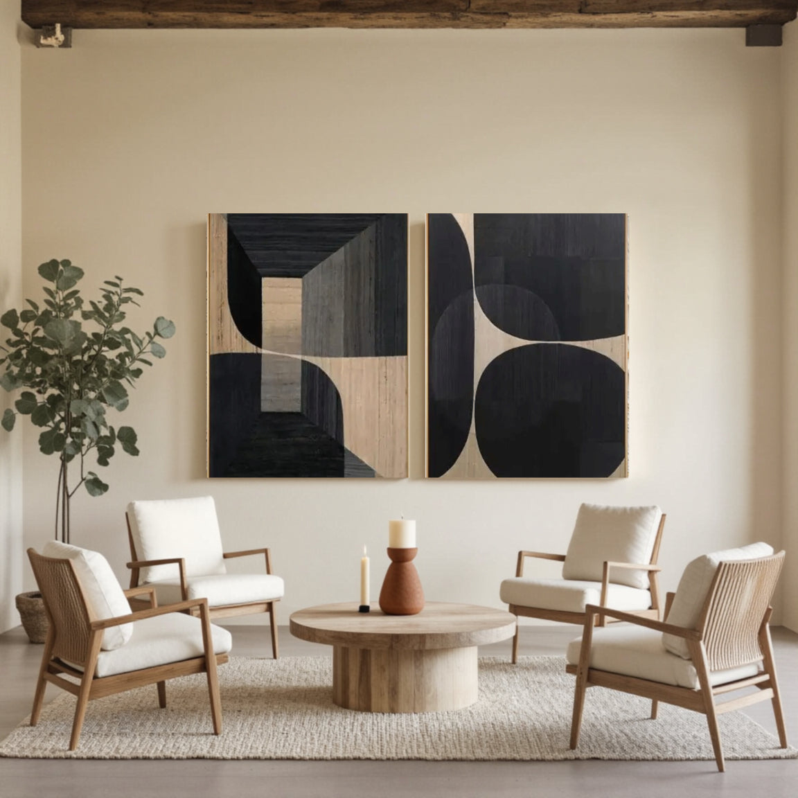 Textured Black Geometric Shape Wall Art Set of 2