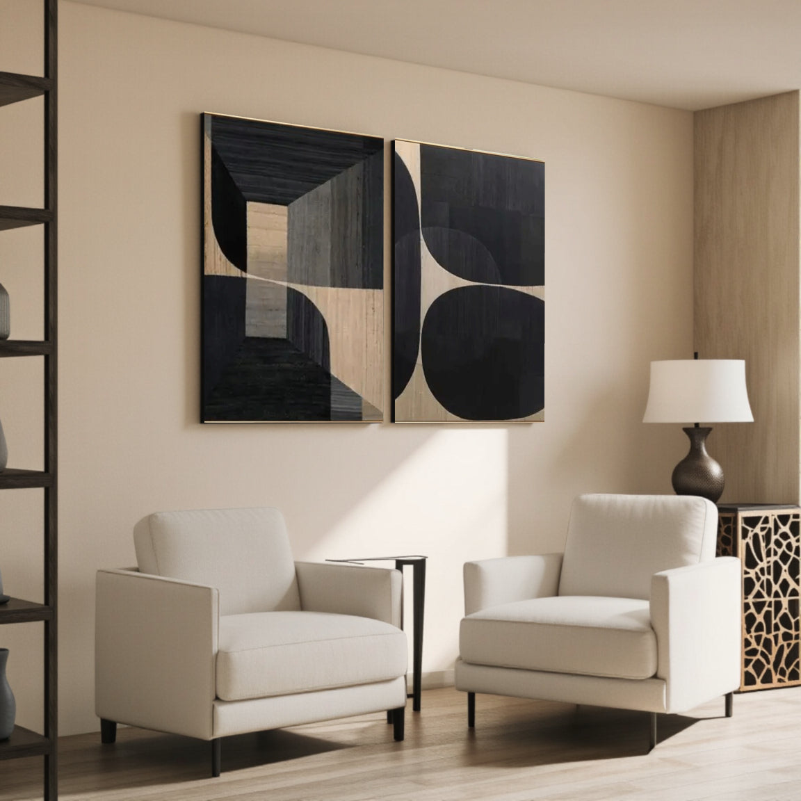Textured Black Geometric Shape Wall Art Set of 2