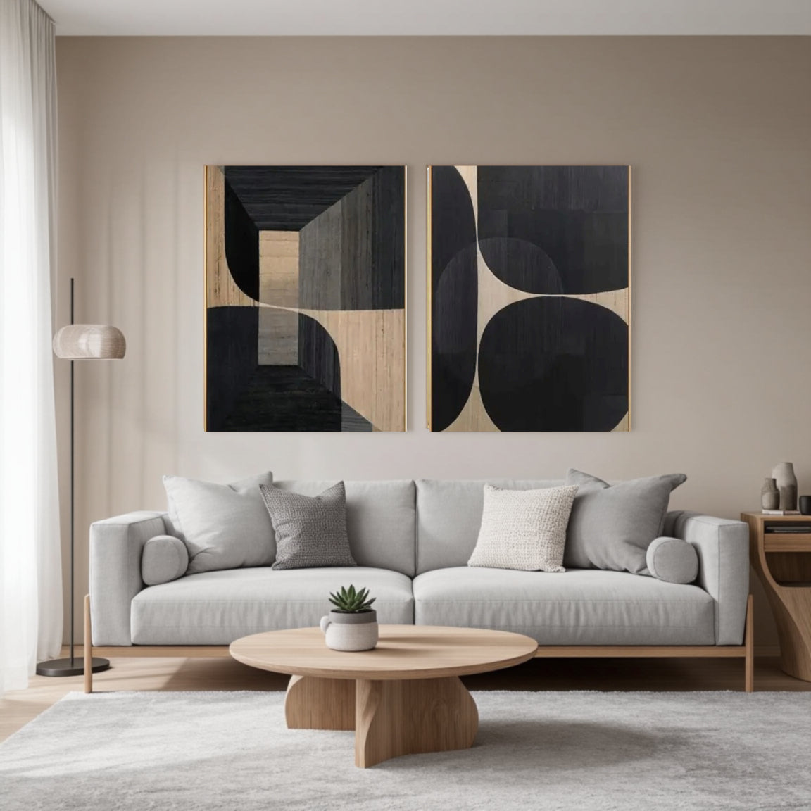 Textured Black Geometric Shape Wall Art Set of 2