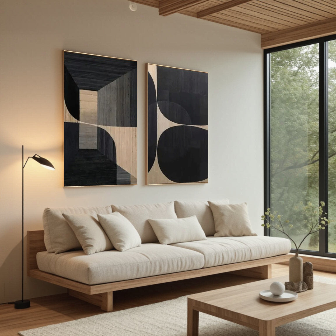 Textured Black Geometric Shape Wall Art Set of 2