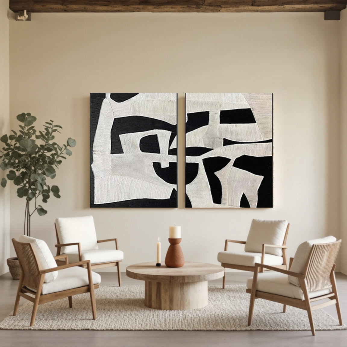 Textured Black & Ivory Puzzle Block Wall Art Set of 2