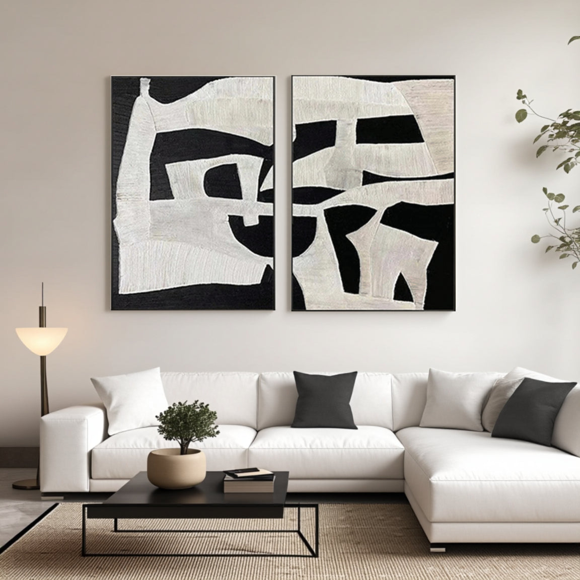 Textured Black & Ivory Puzzle Block Wall Art Set of 2