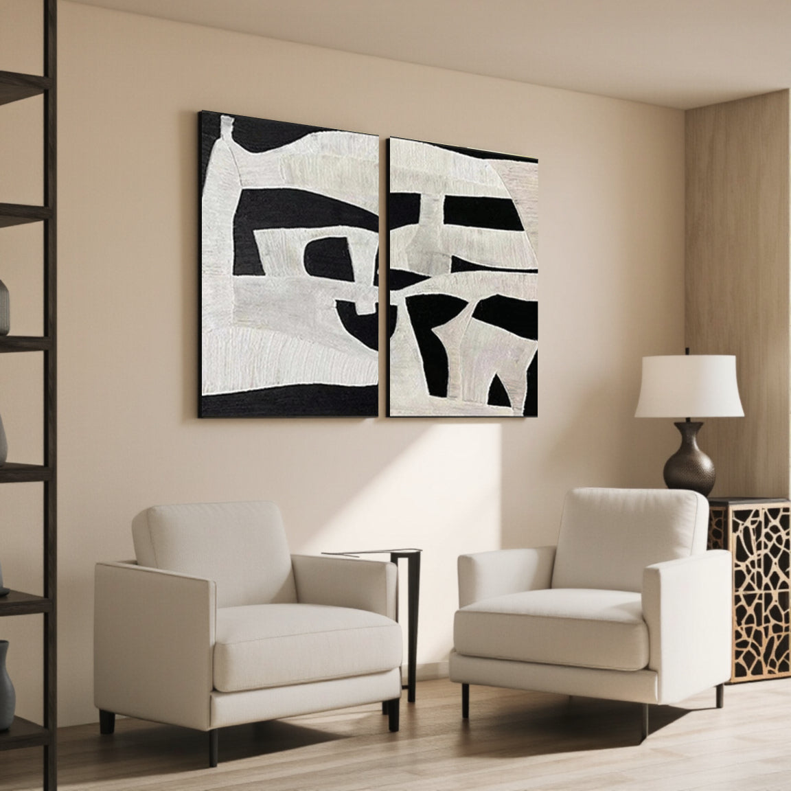 Textured Black & Ivory Puzzle Block Wall Art Set of 2